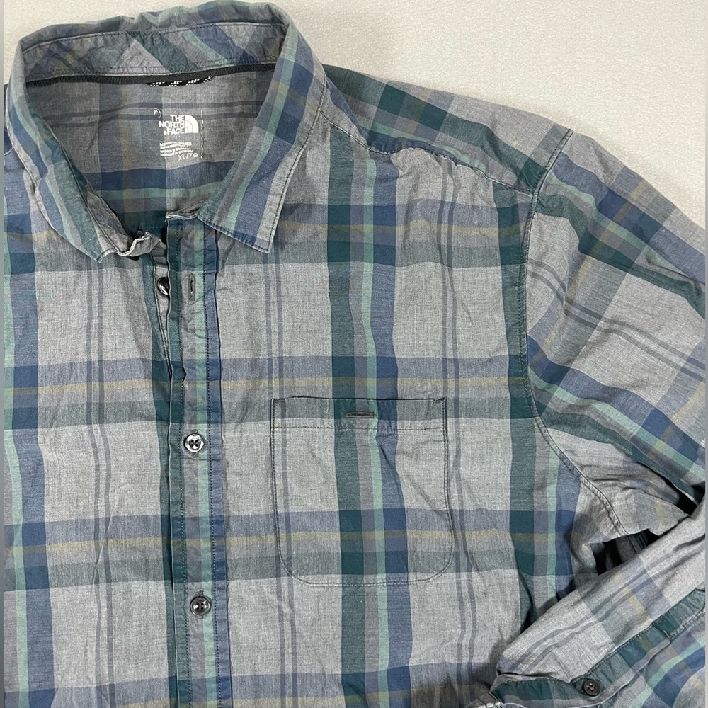 🏔️The North Face Plaid Button Down Shirt Men’s XL Blue Green - Picture 4 of 6